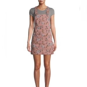 NO BOUNDARIES pink floral pinafore mini overall dress